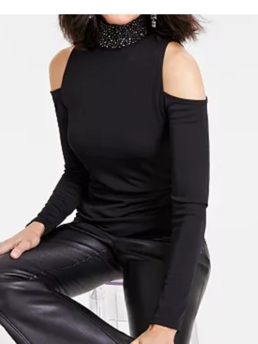 INC cold shoulder embellished neck top